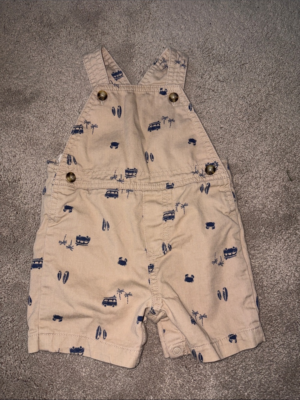 Carter's Beige Overalls with Navy Beach Print